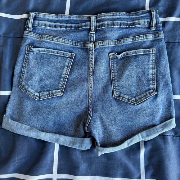 Distressed Cuffed Denim Shorts Medium Wash Stretch Size L - Picture 2 of 6